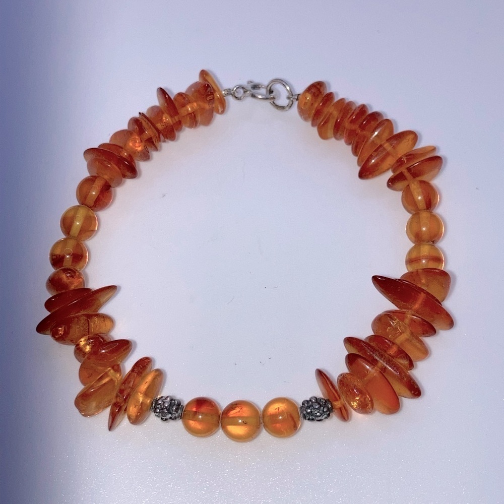 Vtg Baltic Amber Bead Beaded Bracelet w Sterling Silver Clasp Approx 7”